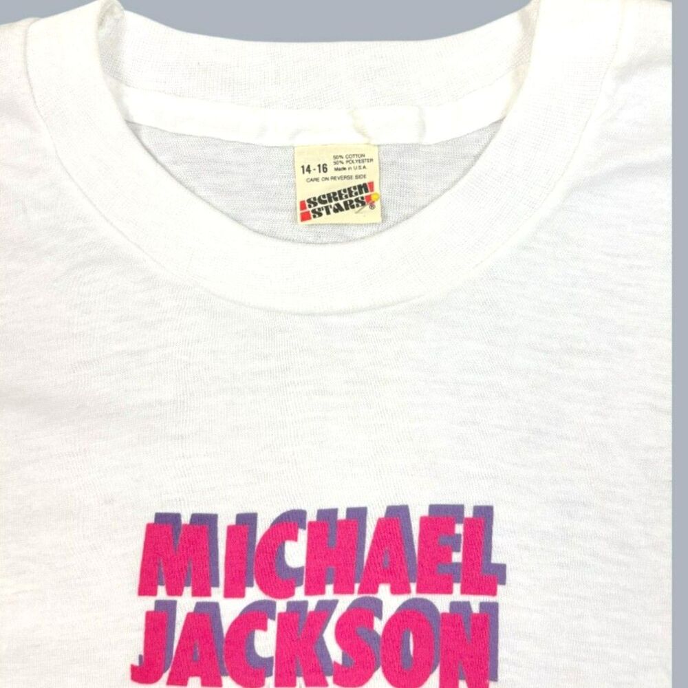 Vintage 1984 Michael Jackson Thriller T-Shirt Youth White Single Stitch USA - Picture 3 of 8